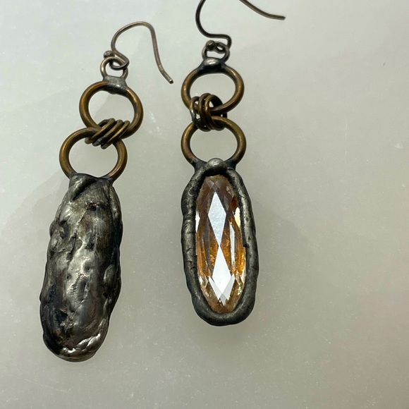 Stunning Handmade Crystal Brutalist/Industrial Earrings. Statement/Mod/Modernist - Picture 3 of 5